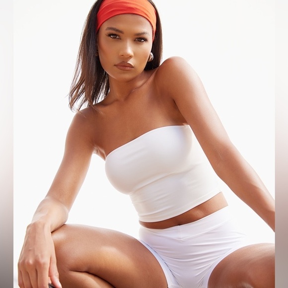 Commense Modal Double layer Side Ruched Cropped Tube Top - Picture 1 of 6